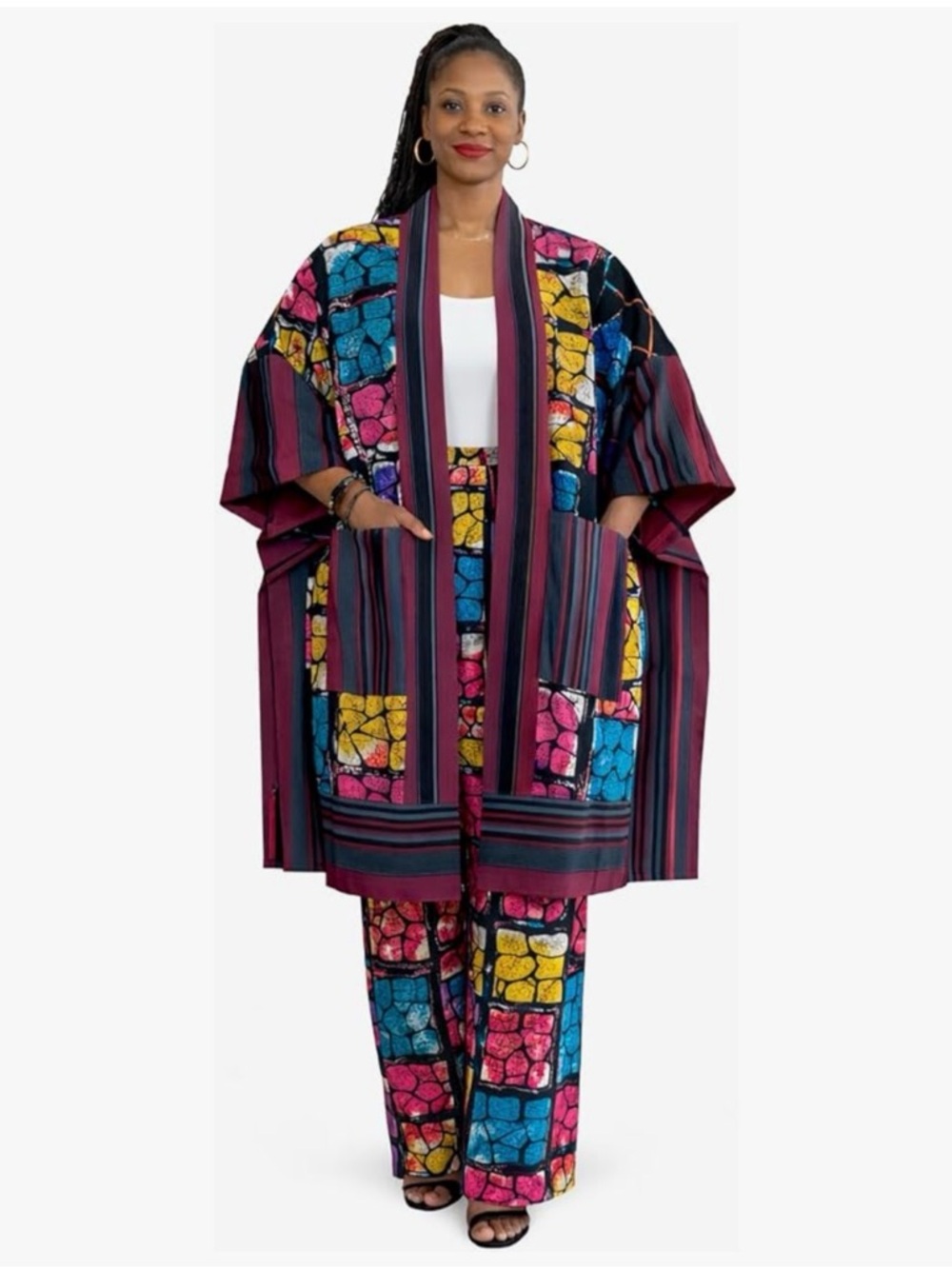 Bold Multicolor Geometric Kimono Pants Set in African Print (ankara & Aso oke)